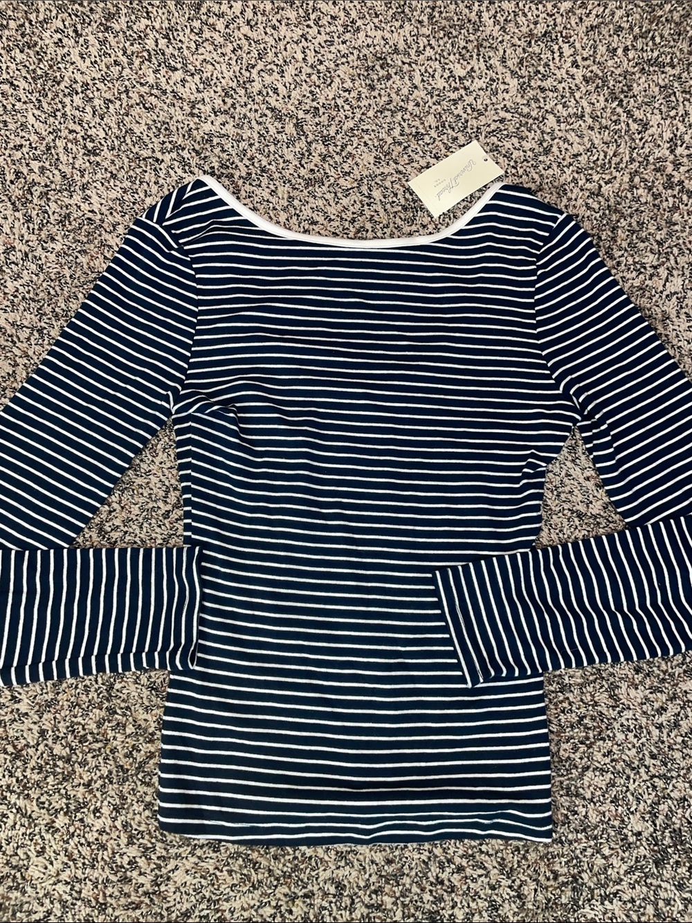 Universal Thread Scoop Back Navy and White Striped Long Sleeve Top M NWT